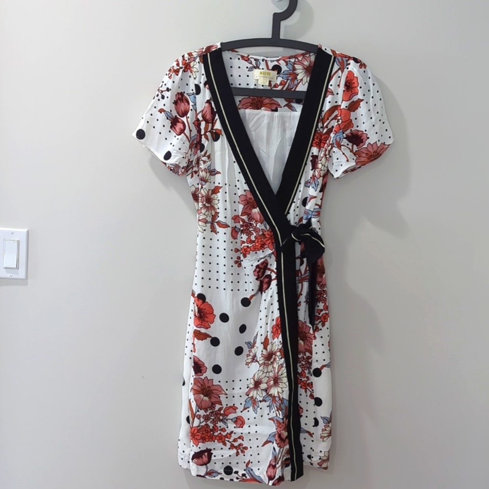 Anthropologie Maeve Polka Dot Floral Faux Wrap Dress - Picture 2 of 6